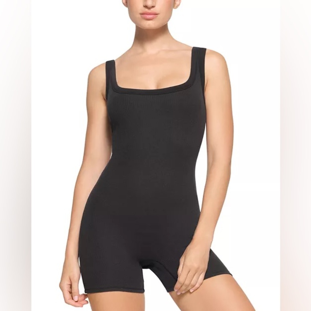 SKIMS Rib Stretch Cotton Black Romper/Onesie